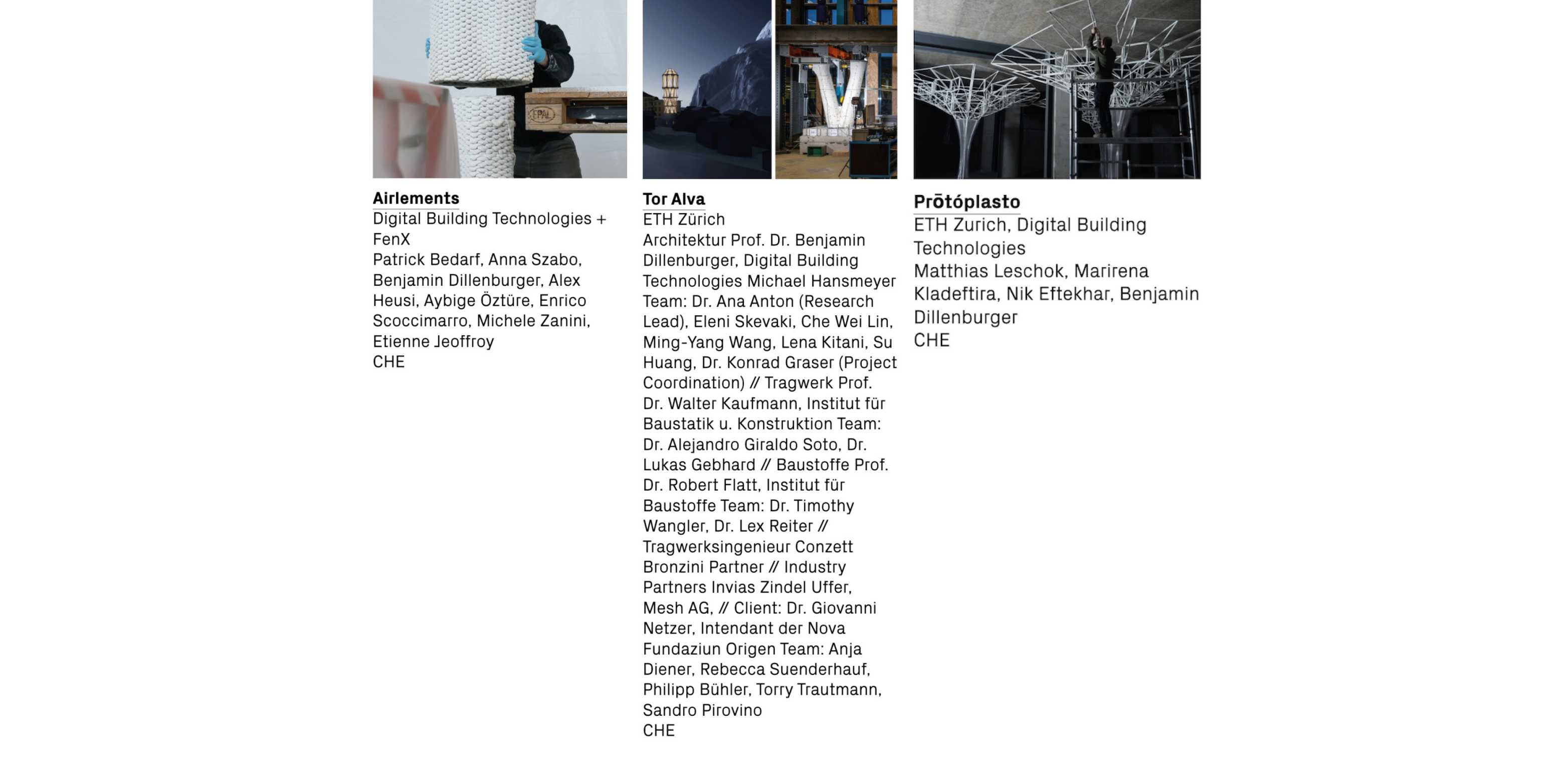 Airlements, Tor Alva, Prōtóplasto. Digital Building Technologies DBT.