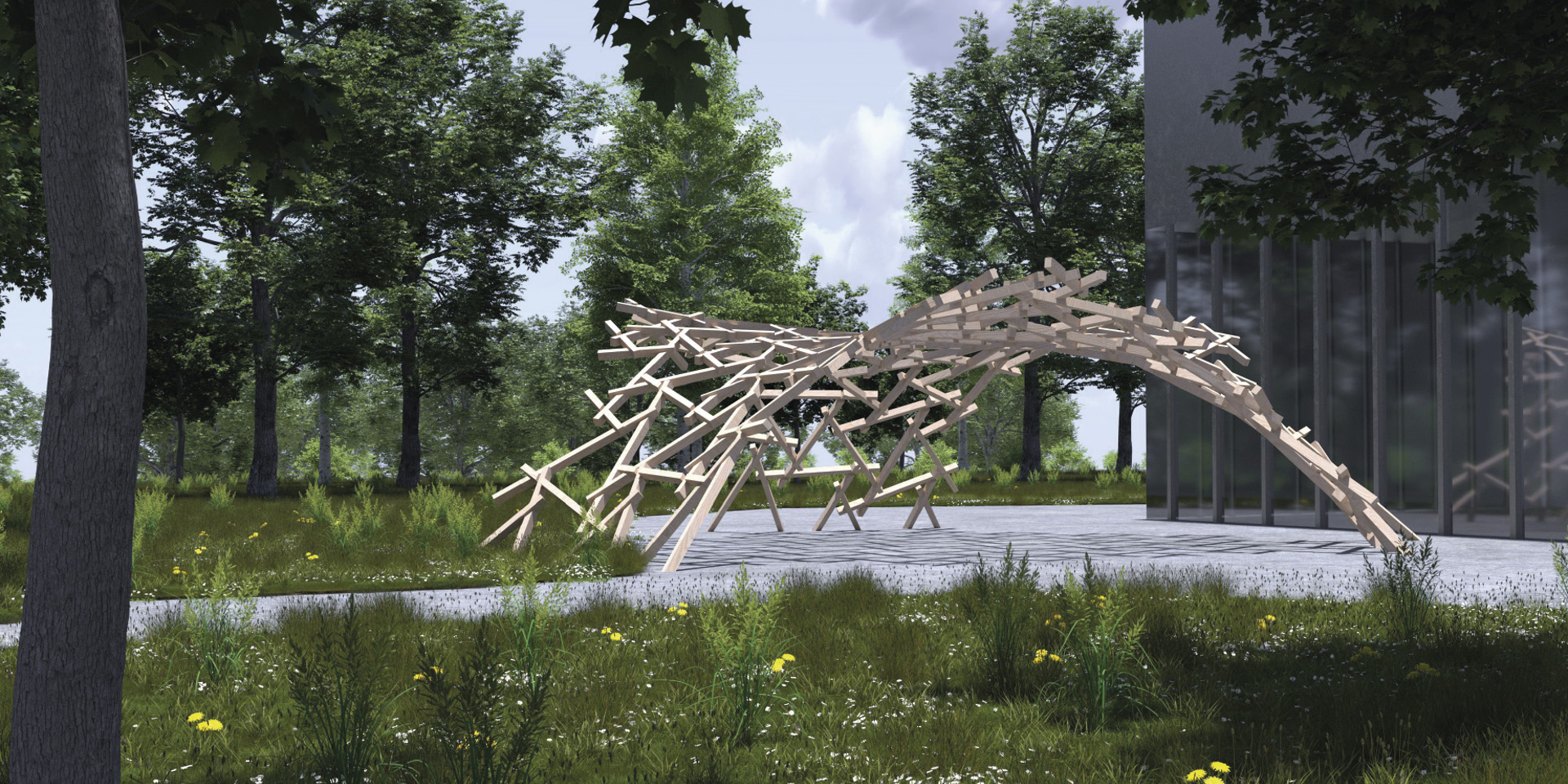 Tangled Reliance, structure designed by Nicolas Egon Wittig and Samuel Tanner, as part of the Coding Architecture II / FS25 course, Gramazio Kohler Research.