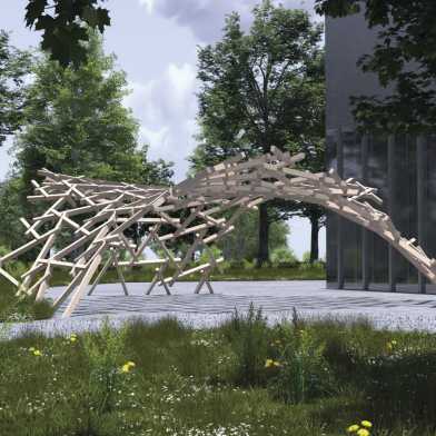 Tangled Reliance, structure designed by Nicolas Egon Wittig, and Samuel Tanner, as part of the Coding Architecture II / FS25 course, Gramazio Kohler Research.